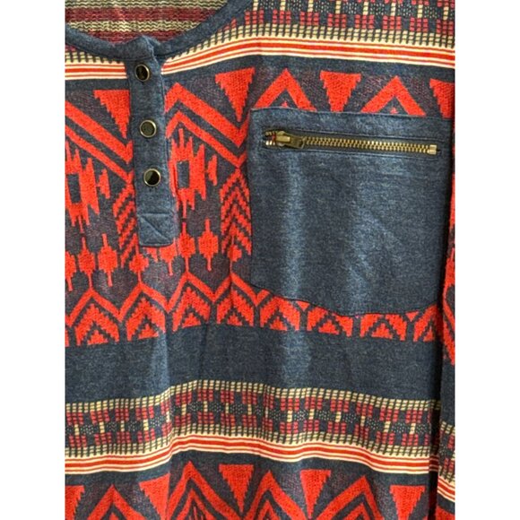 Soft Surroundings Womens XL Red Blue Aztec Print Long Sleeve Top Viscose - Picture 2 of 6